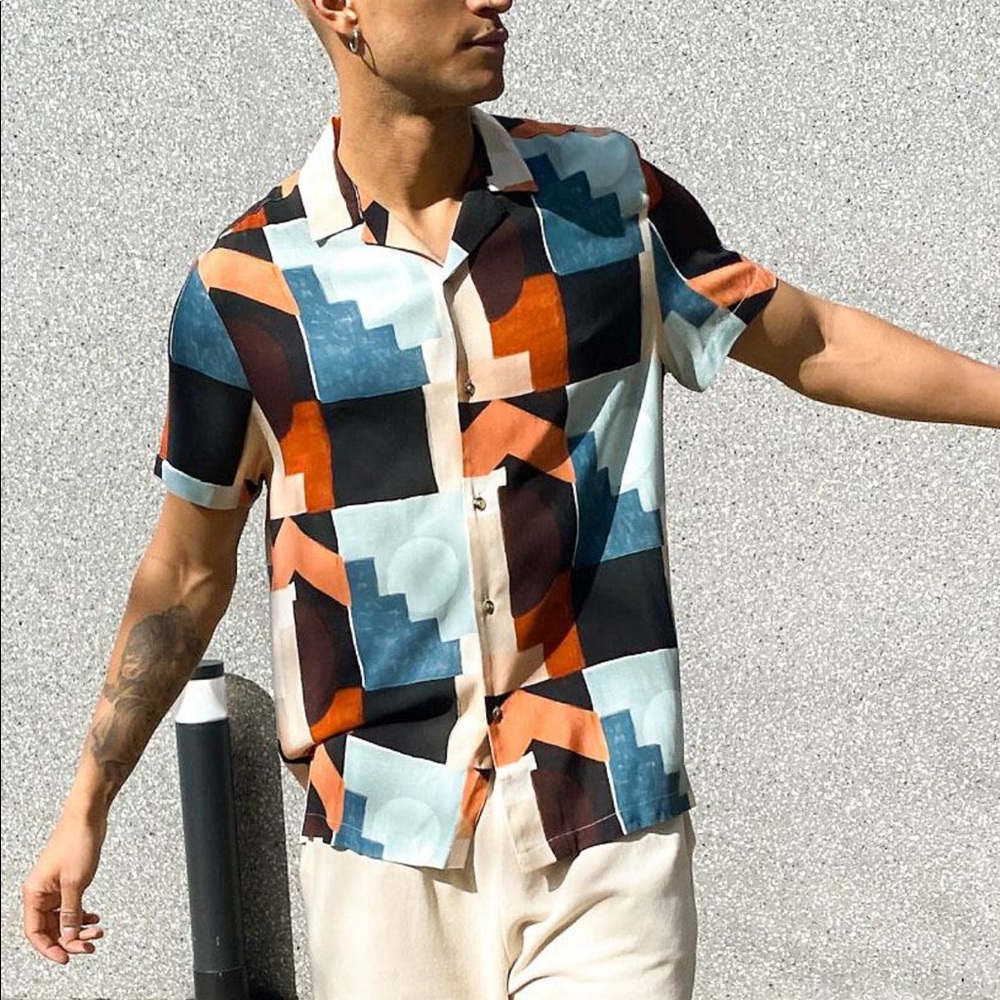 NWT ASOS Abstract block collared button down